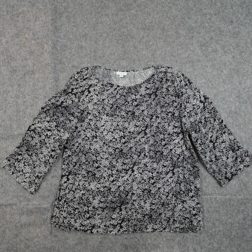 J. Jill Top Womens Extra Large Gauzy Floral Crew Neck 3/4 Sleeve Casual‎ Gray